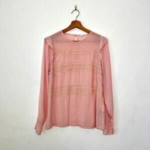 GAP – Pink Lace Panel Long Sleeve Blouse